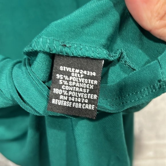 Womans Liz McCoy Blouse Green Size Large Sheer Ruffle Arms - Picture 7 of 8